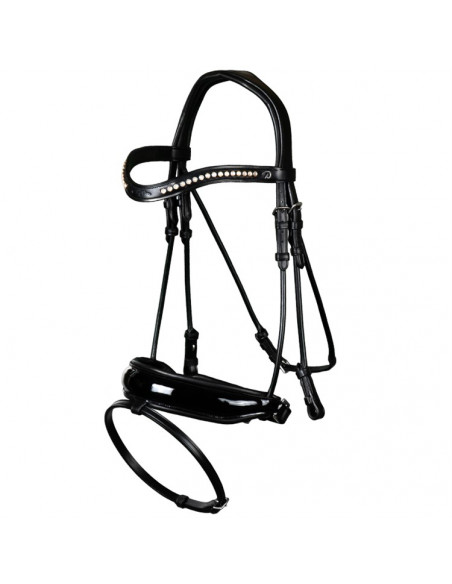 Dyón Rundsytt träns bred lackad pullbacknosgrimma Dressage Collection