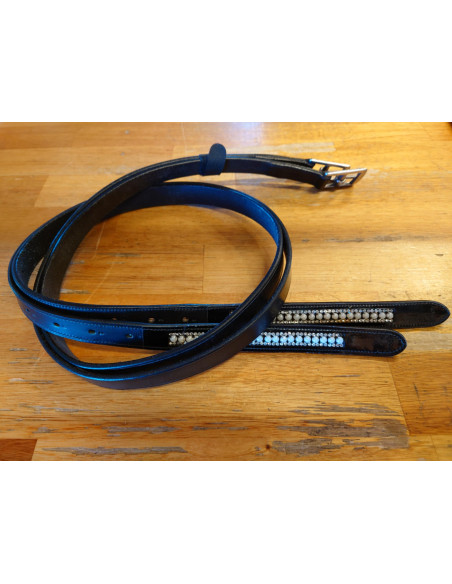 Imperial stigläder med pärlor Svart 155cm